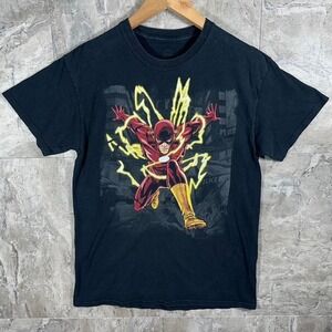 DC Comics The Flash Black Cotton Lightning T-Shirt Tee Men's Size M #DCComics
